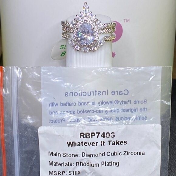 Diamond CZ Pear Shaped Halo Ring RBP7403 Size 8 - Picture 5 of 5